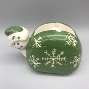 Ceramic Turtle Christmas Tape Dispenser Green Snowflake